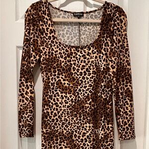 Bebe Animal Print Long Sleeve Dress